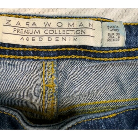 Zara Woman Premium Collection Aged Denim Jeans Size 4 Blue Distressed Look - Picture 2 of 11